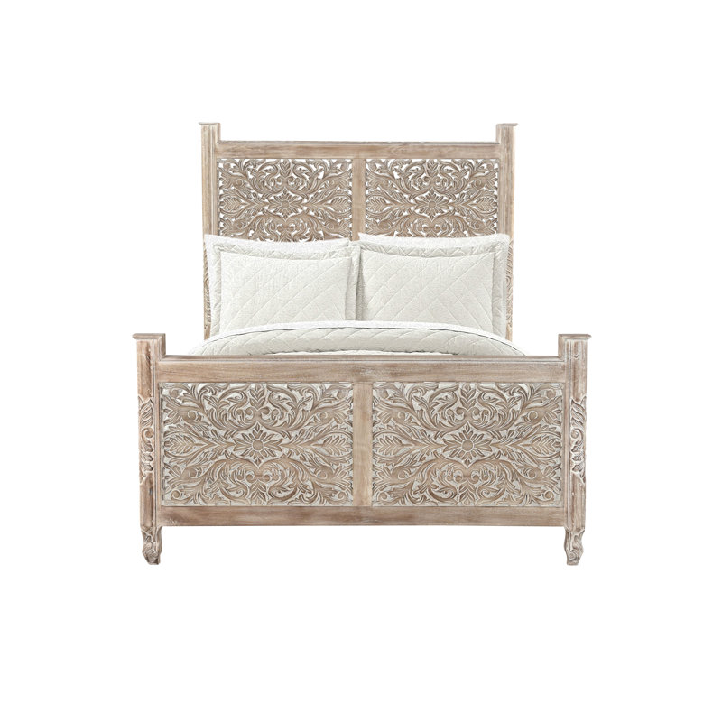 Harleen Solid Wood Standard Bed, Queen, Limestone Beige