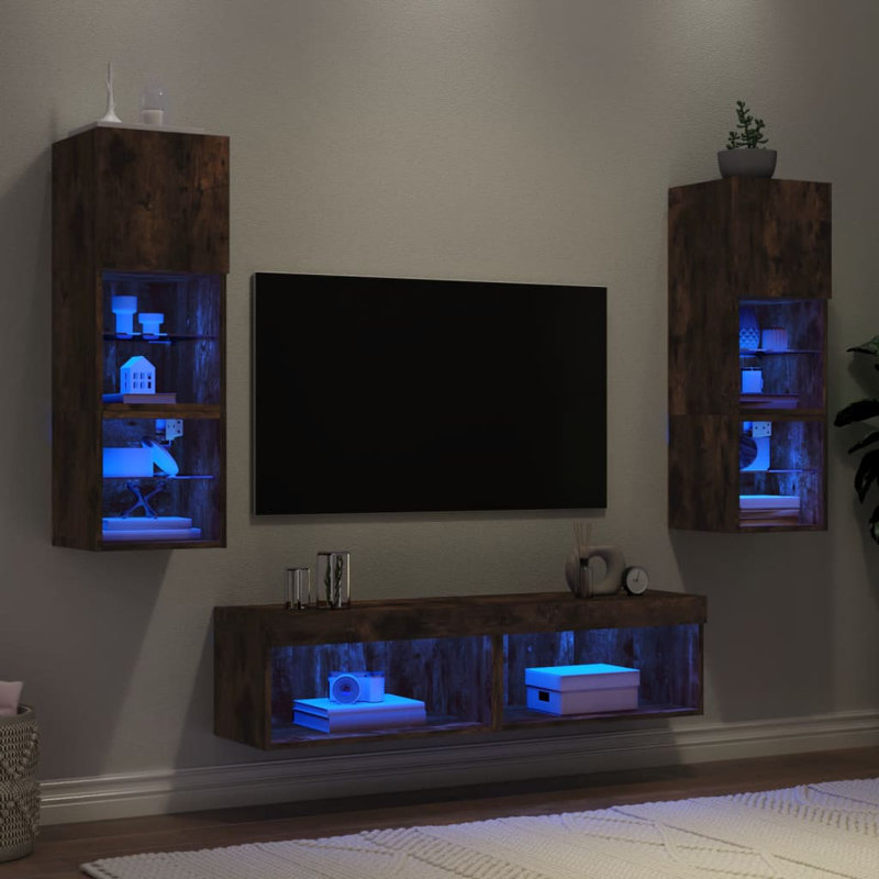 Unfinished Entertainment Centre for TVs up to 28" with Fireplace Included, Smoked Oak