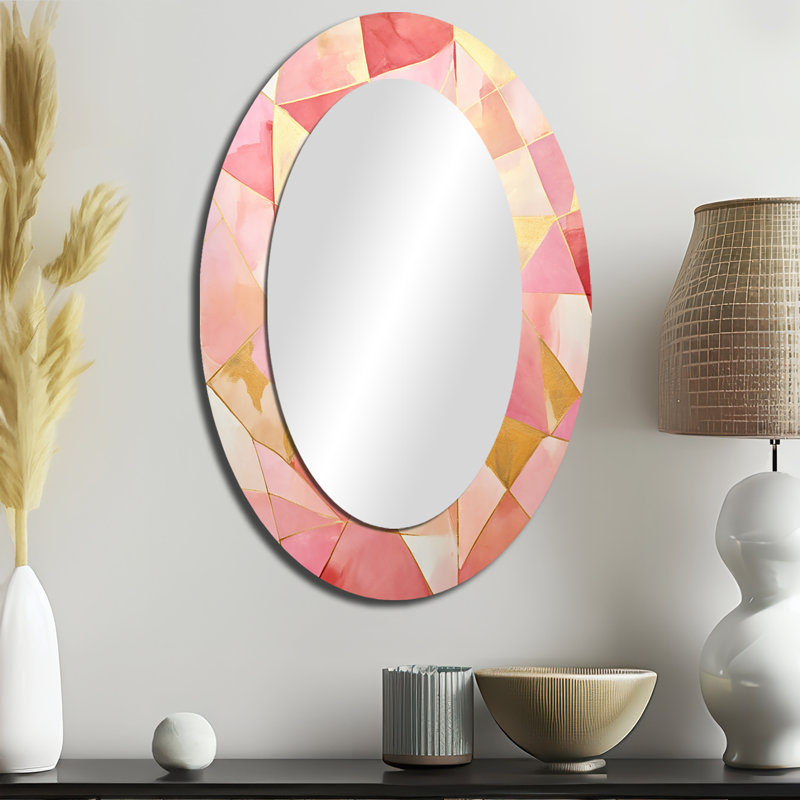 Tessellations roses et dorées - Miroir mural ovale doré, 36 po x 24 po
