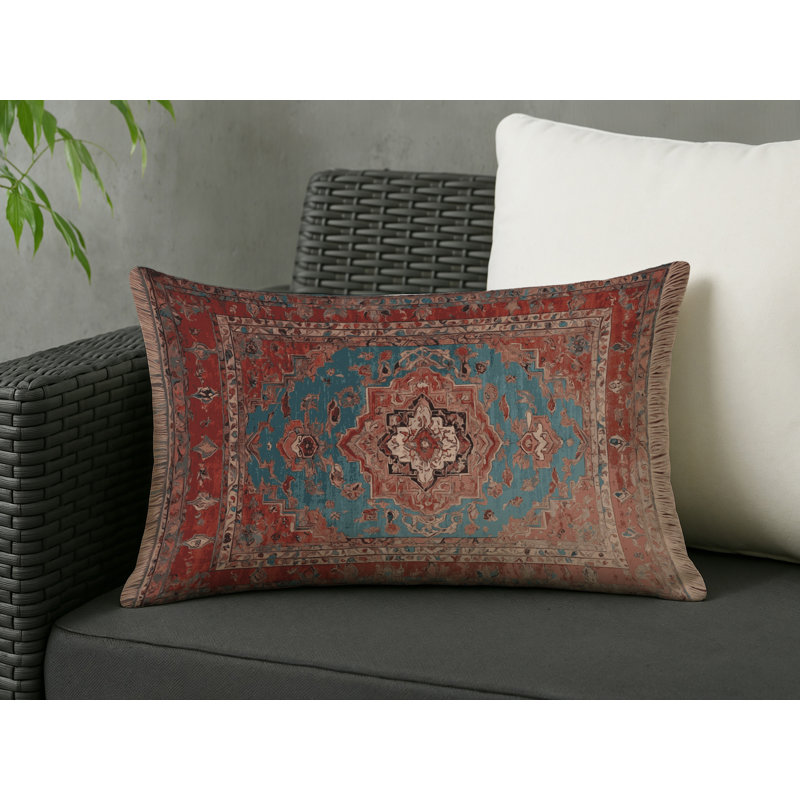 Coussin décoratif intérieur et extérieur Modern, Rectangle H 20 po x l 14 po, Brun / bleu marine abstrait