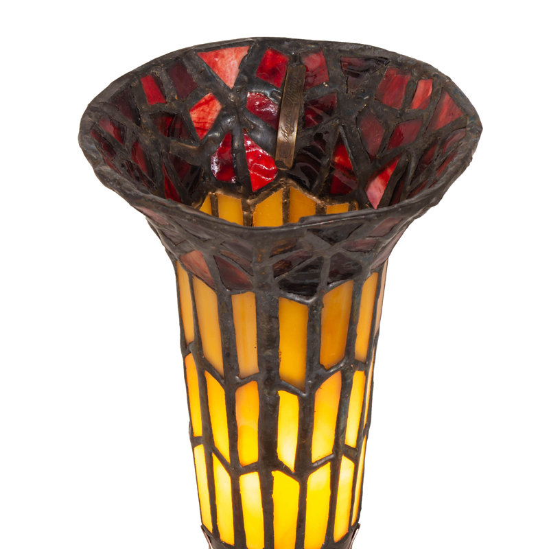 7.5"High Stained Glass Pond Lily Victorian Mini Lamp, 8" H x 4" W x 4" D, Amber/Red