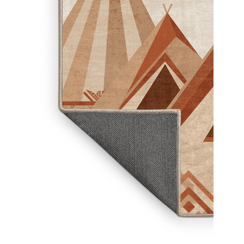 Soft Plush Mondale Festival Tent Scene Bohemian Geometric Area Rug in Beige – Beige Binding, 7x10