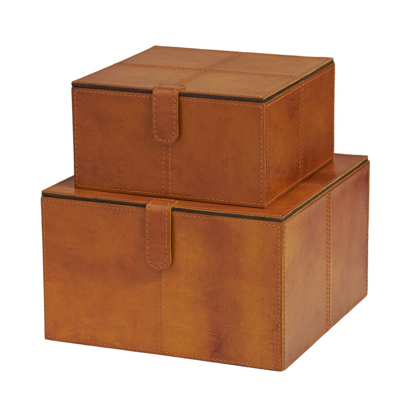 Boîte décorative en cuir Brownsburg, Brun cognac, H 6,05 po x l 10,15 po x L 9,9 po