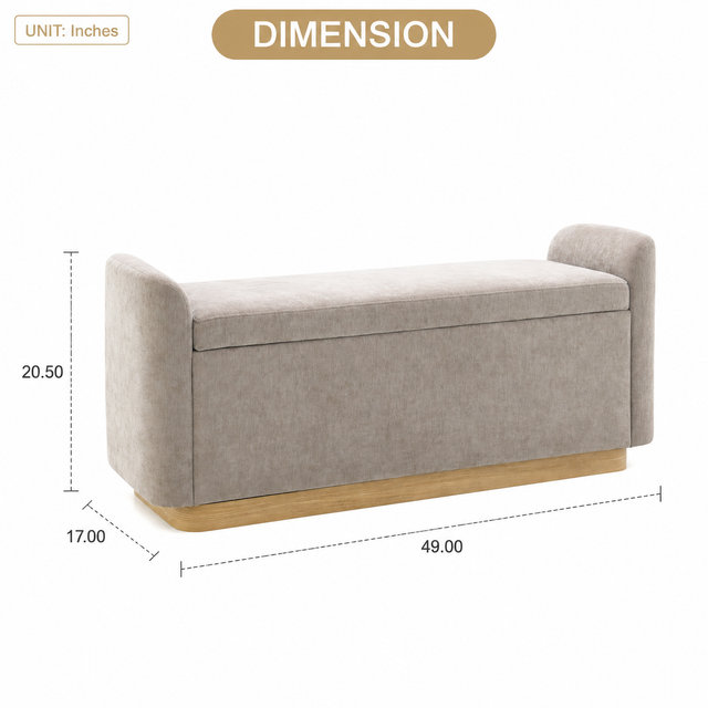Banc de rangement rembourré avec charnière de sécurité, base en métal doré robuste et structure en bois massif, siège de rangement dissimulé multifonctionnel