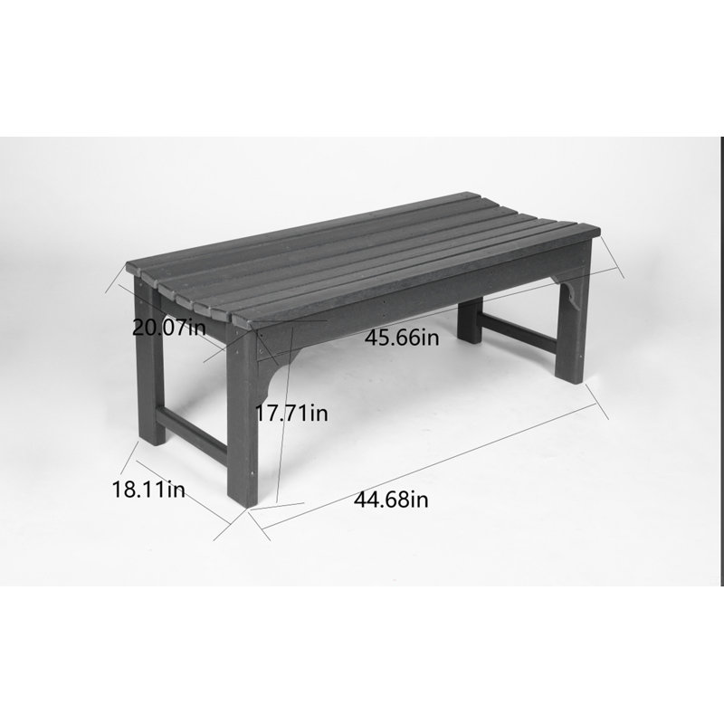 Backless HDPE Adirondack Bench With Wood Texture, Black