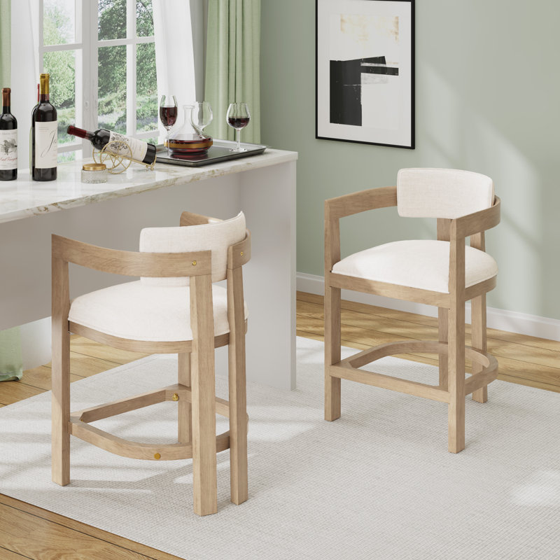 Tabourets de bar rembourrés 26 po Evesham, Siège en polyester beige / structure en frêne cl