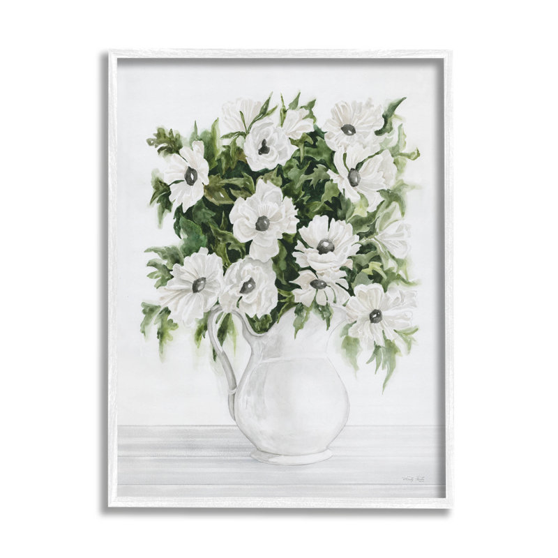 «Blooming White Flowers Still Life Vase», art mural texturé giclée par Cindy Jacobs_aq-453, H 20 po x l 16 po x P 1,5 po