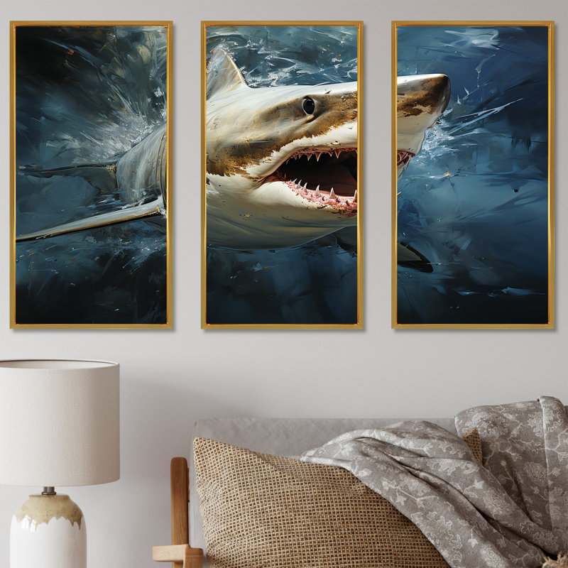 Sark Mako Momentum - Shark Wall Art Print Set, Gold Floater Framed, 32" H x 48" W
