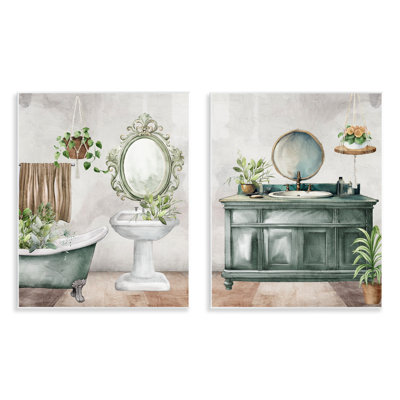 Ensemble de 2 plaques murales Bath Greens Botanical Interior, design par Kim Allen