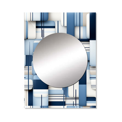 Blocs géométriques blancs et bleus Harmony - miroir décoratif géométrique, miroir mural moderne, impression d'art en métal