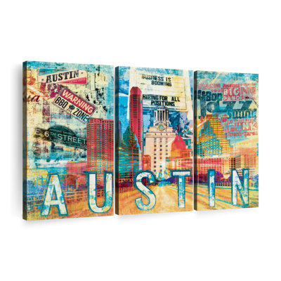 " Road To Austin City Grunge " by PaintboxJenny 3 - Pieces