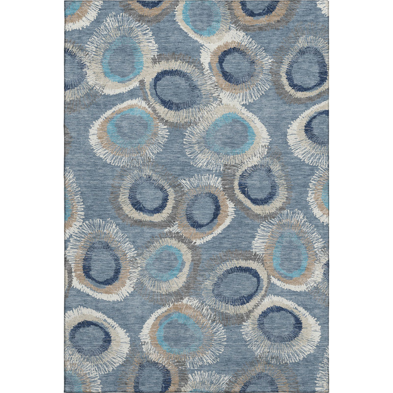 Premium Machine Washable Mayfield AMF2278 Geometric Rug, Denim, 3' x 5'