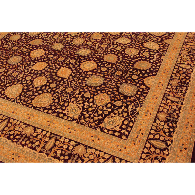 Tapis beige / bourgogne en laine noué à la main de style oriental rectangulaire 9 pi 1 po x 11 pi 9 po Abagail