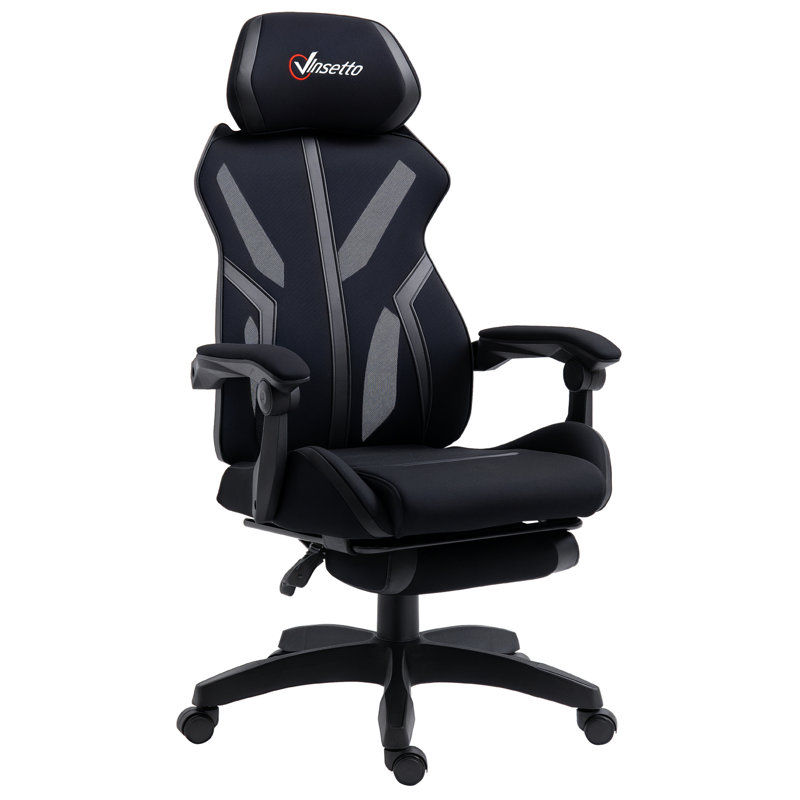 Fauteuil de jeu, fauteuil d'ordinateur inclinable avec repose-pieds, noir