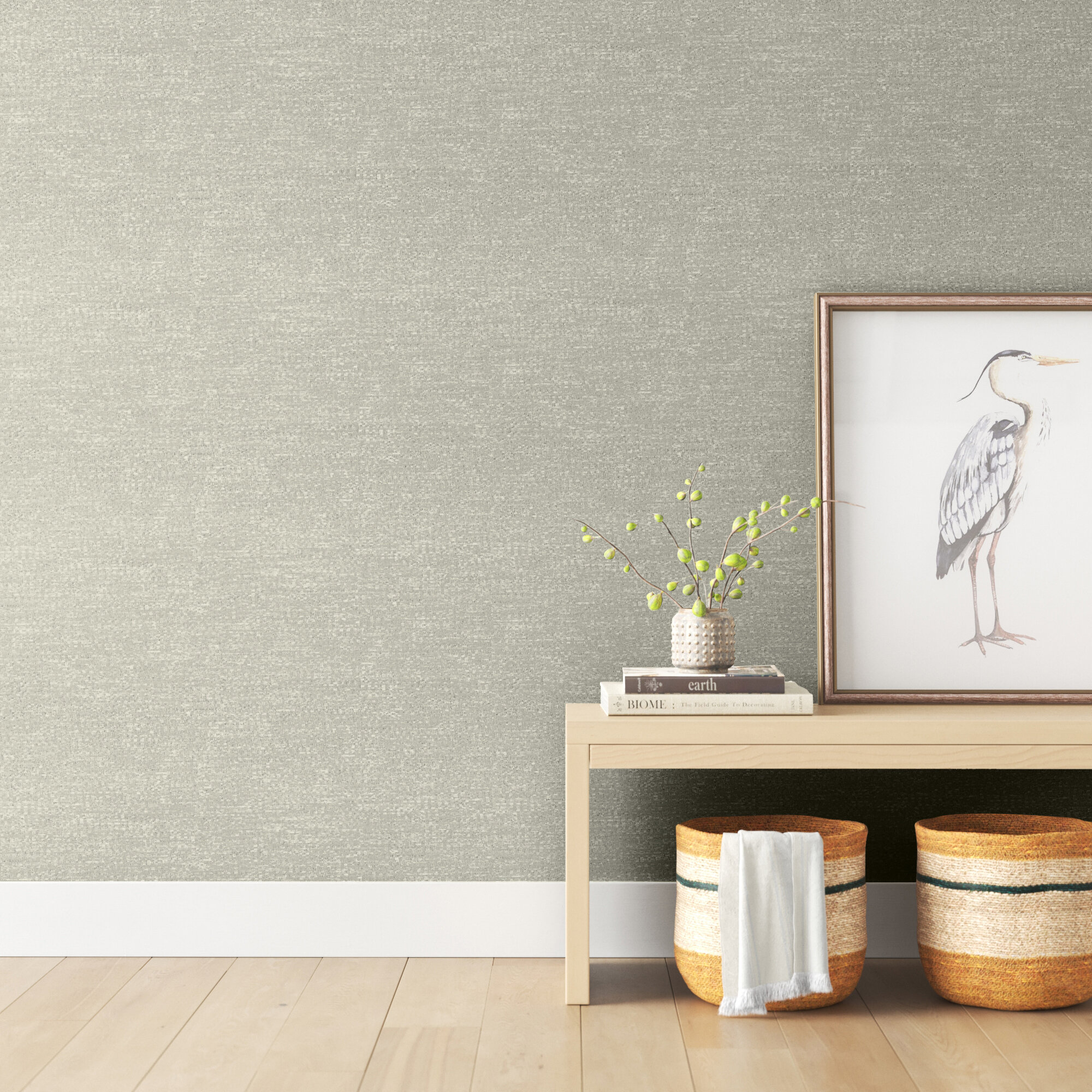 27588045  Mabe Taupe Faux Grasscloth Wallpaper  by Warner Textures