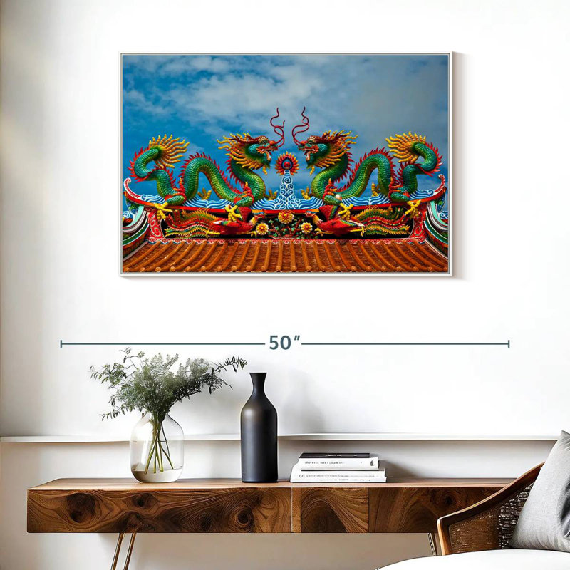 Simple dragon oriental, Cadre flottant blanc, 37 po x 25 po