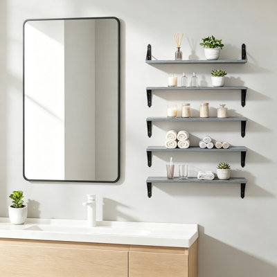 Wood Floating Shelves Set of 4, Rustic Storage Decor Wall Shelves, Wall Mounted Shelf for Living Room, Bedroom