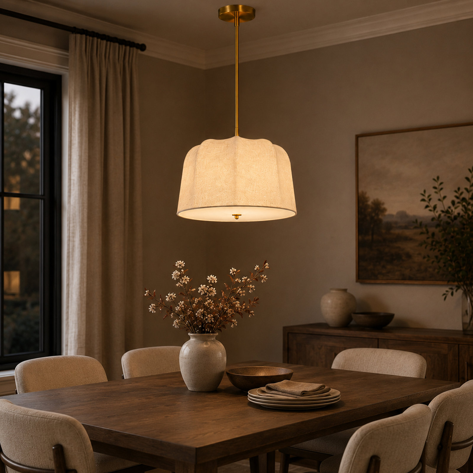Dimmable Brass 3-Light Pendant, 59" H x 25.6" W x 25.6" D