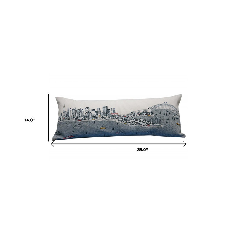 Housse de coussin en lin neutre, Blanc / gris / bleu, 14 po x 35 po, Forme rectangulaire
