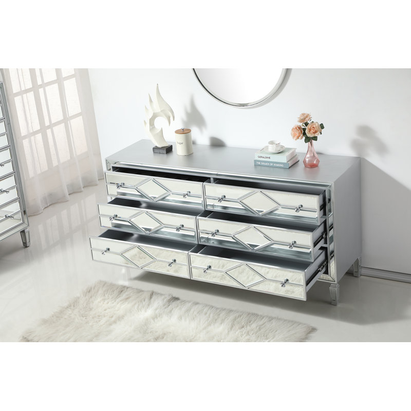 Bashaw 64'' W 6 - Drawer Dresser, Silver