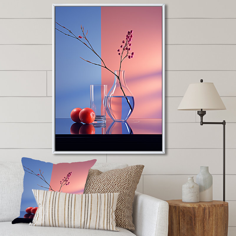 «Blue and Magenta Vase Still Life», reproduction d'art sur toile, Gold Picture Framed, 32" H x 24" W