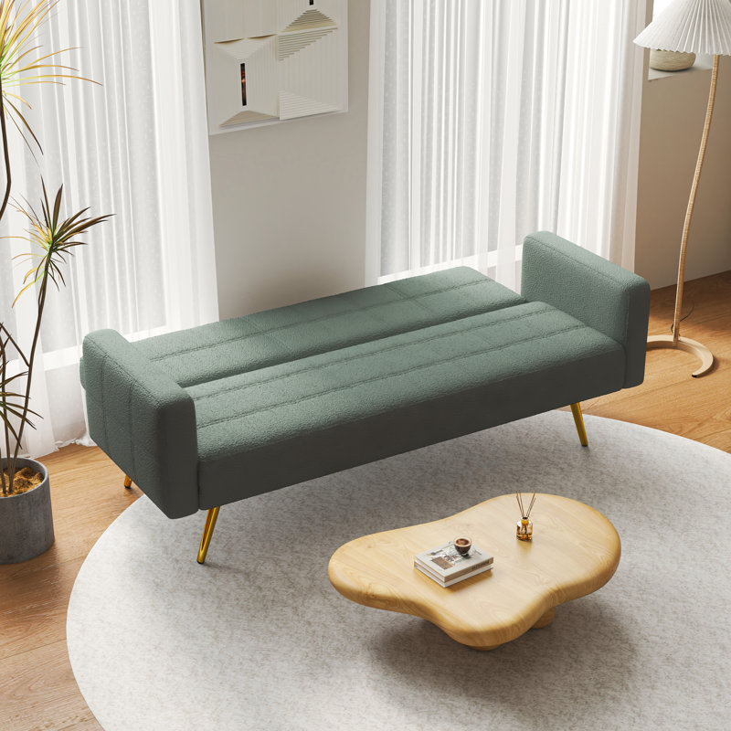 Timiah Twin 71.26'' Upholstered Convertible Sofa, Grayish/Green Polyester Blend