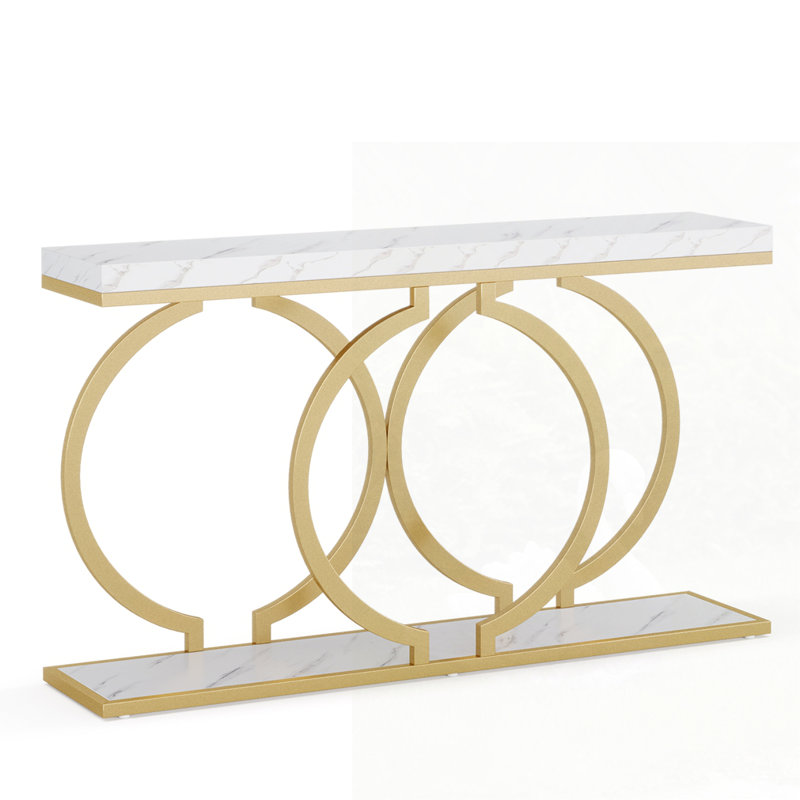 Farmhouse Console Table, White/Gold