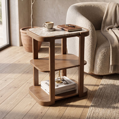 Table de bout en bois massif avec tablettes de rangement Montclair