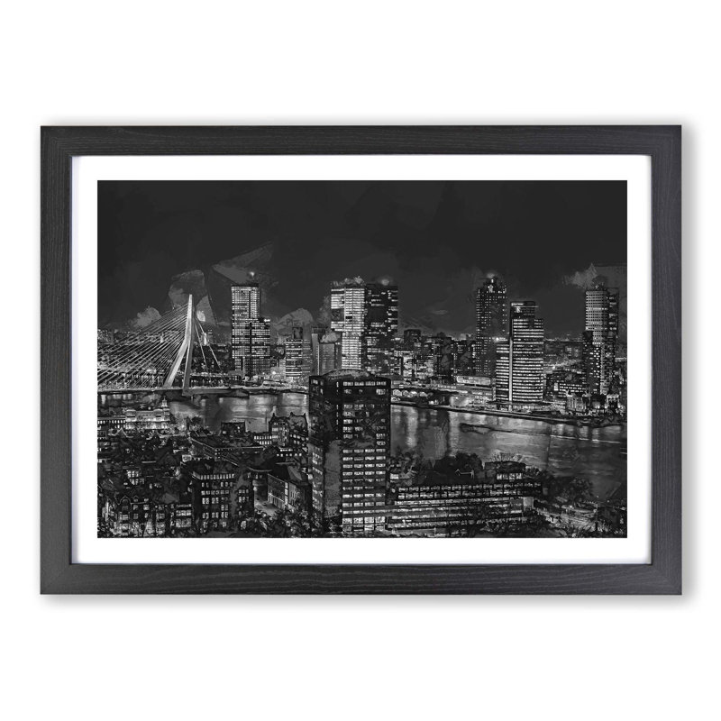 Rotterdam Skyline Netherlands - Framed Print, 62cm H x 87cm W x 2cm D, Black