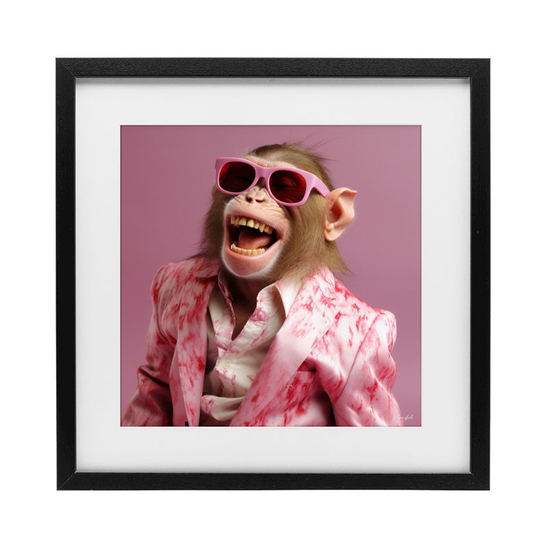 Hipster Monkey in suit, reproduction encadrée sous verre, conception de Roozbeh, H 13 po x l 13 po, Cadre noir minuit