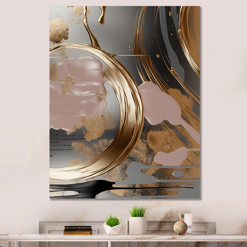 «Abstract Golden Infinity Circles I», art abstrait, Toile tendue, H 32 po x l 16 po x P 1 po