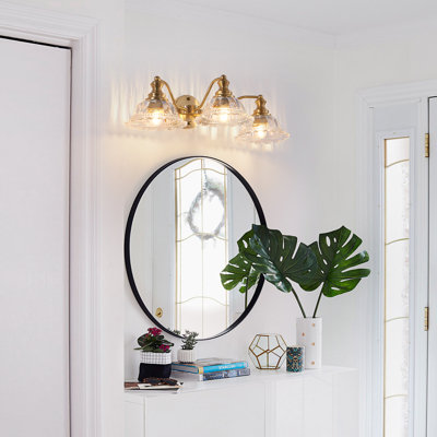 24 Inch 3-Light Vintage Bathroom Wall Sconce – Elegant  Metal And Glass Lampshade Vanity Light Fixture For Bathroom, Hallway, Or Bedroom (Bulb Not Included)
