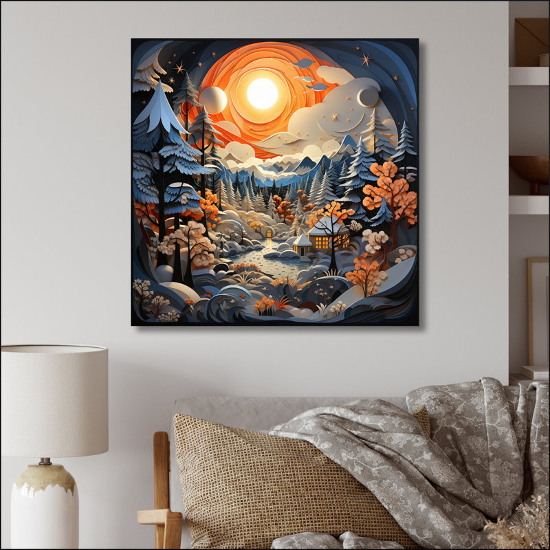 «Orange Orange Winters Papercut Landscape II», art mural sur toile, 36" H x 36" W, Toile tendue