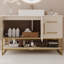 47.2" Modern Vanity With Gold Accent, Ceramic Vessel Sink, Water- Countertop, Smart Storage Design Bathroom Multi-Layer Wood Board, Ample For Personal Care Items