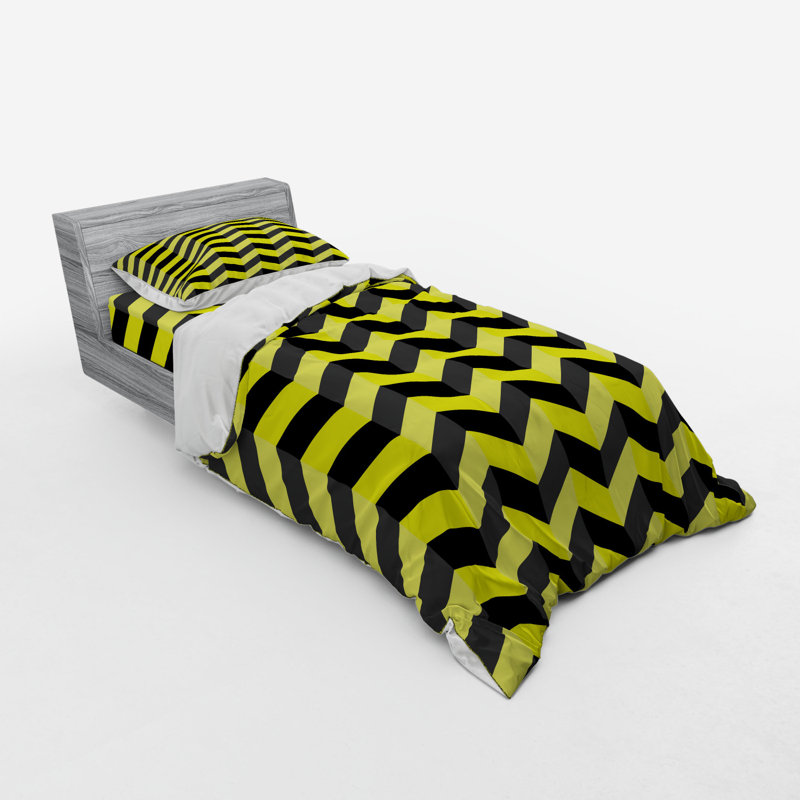 Twin Black and Yellow Chevron Duvet Cover Set