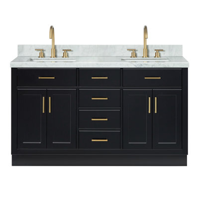 Tidworth Solid Wood Double Bathroom Vanity with 1.5'' Carrara Marble Top