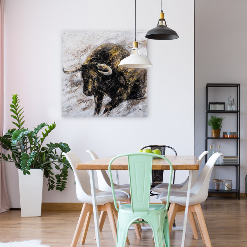 Gold Bull - peinture sur toile tendue, H 40 po x l 40 po