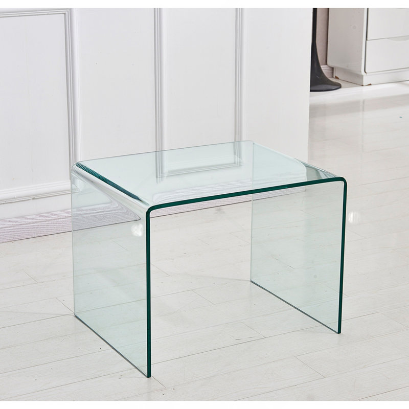 Transparent End Table,Tempered Clear Bent Glass SideTable