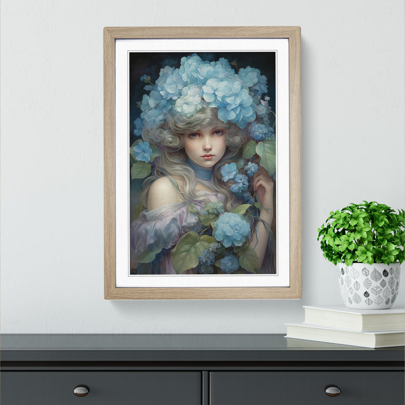 Hydrangea Victorian - Single Picture Frame Print on Wood, Oak Framed, 46cm H x 34cm W x 2cm D