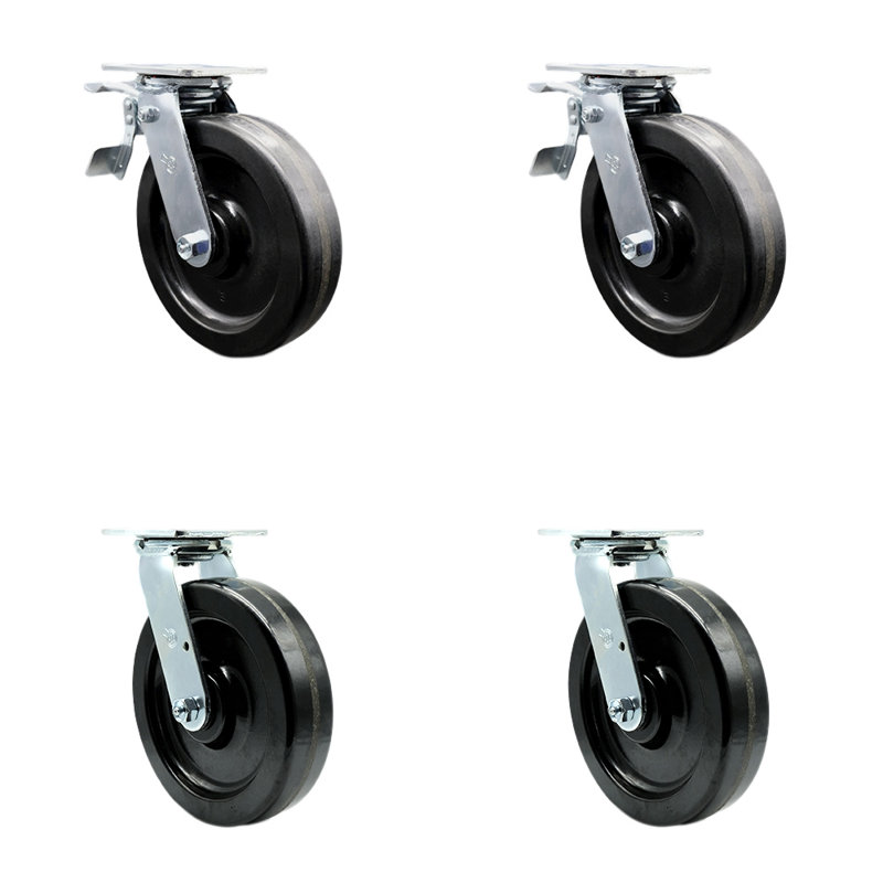 8 Inch Phenolic Swivel Caster Set with Roller Bearing 2 Total Lock Brake SCC
