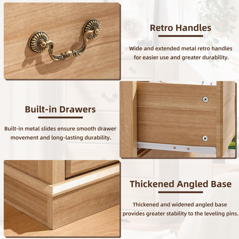 6 Drawer Dresser,Farmhouse Wood Chest of Drawers for Bedroom,47" Tall Dresser with Rustic Handles,Wood Drawer Organizer for Living Room,Hallway,Closet (Natural)