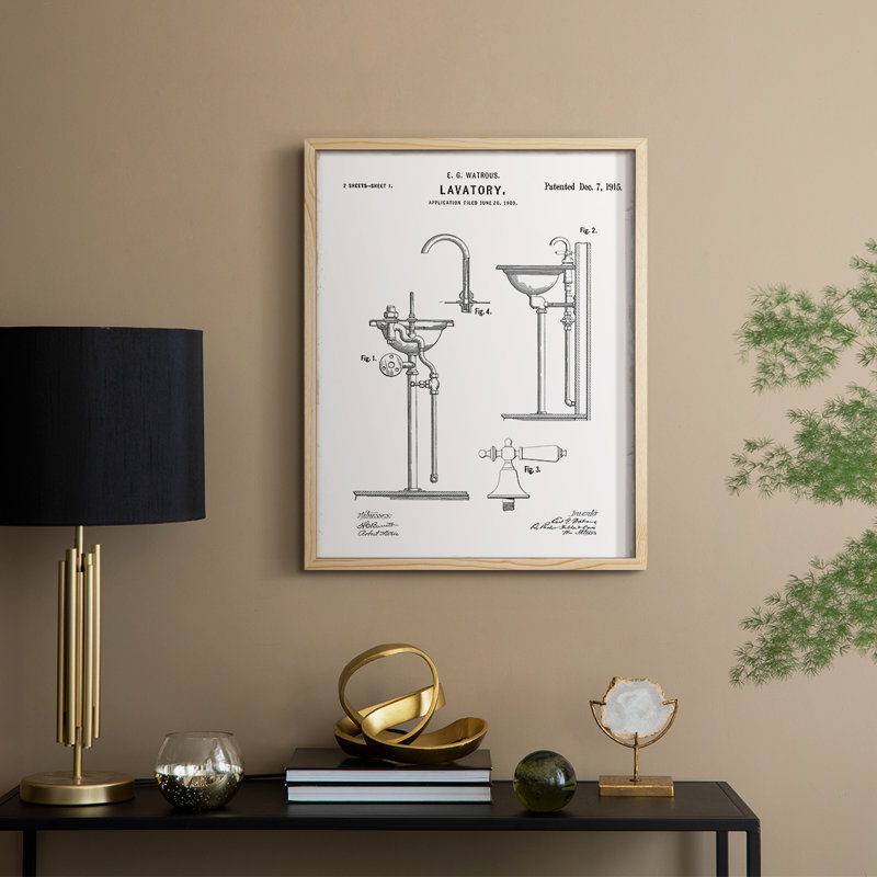 Lavabo rétro II, reproduction encadrée - bois massif