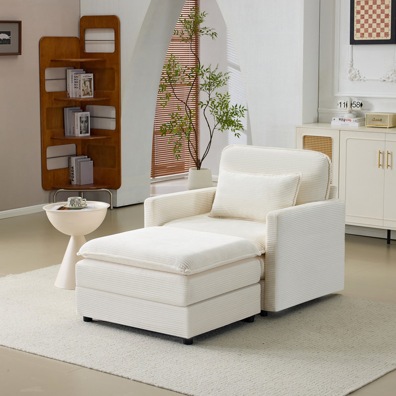 Canapé 54 "moelleux en nuage: canapé modulaire simple + repose-pieds avec coussins en chenille beige 22" + 2 coussins décoratifs - taille compacte