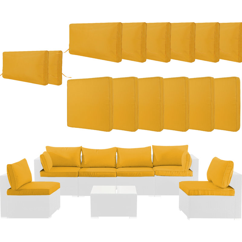14 housses de coussin jaunes pour 7 pièces de patio, siège et dossier avec fermeture à glissière