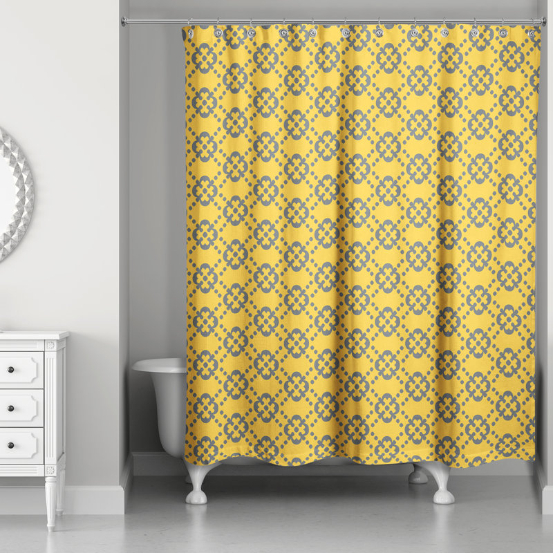 Rideau de douche simple floral Hannum, Jaune / Gris