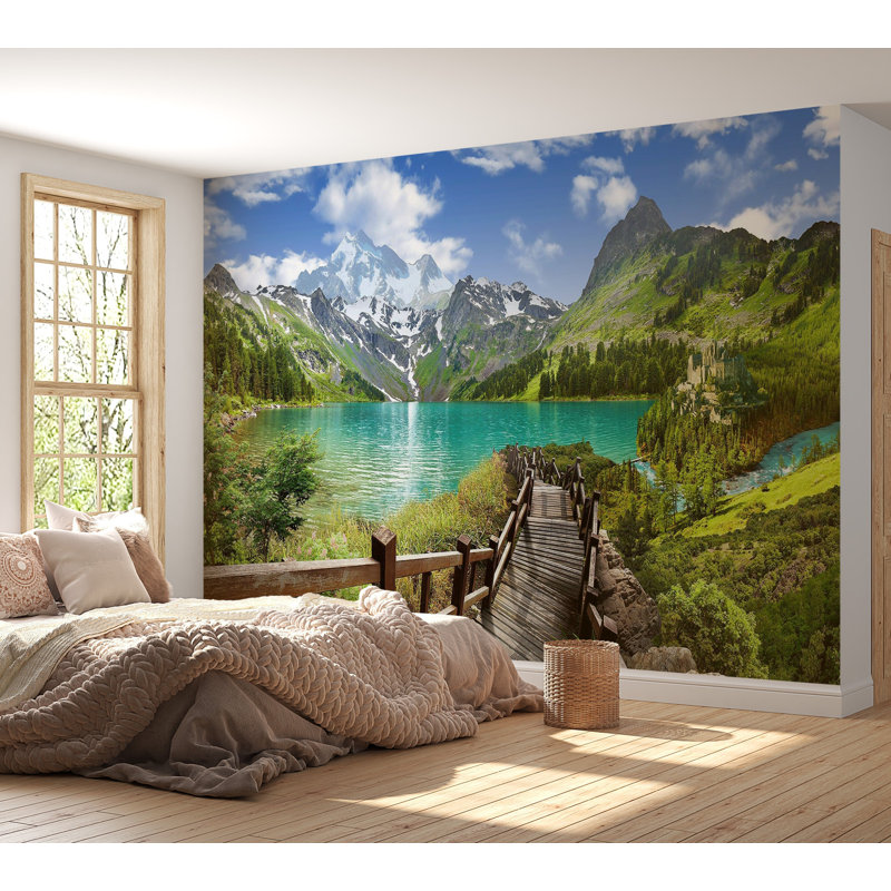 Murale pelez et collez de qualité supérieure - Panorama du lac de montagne, L 108 po x l 150 po