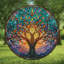 Vitrail arbre coucher de soleil panneaux vitrail Suncatcher pour décoration de fenêtre-129206190