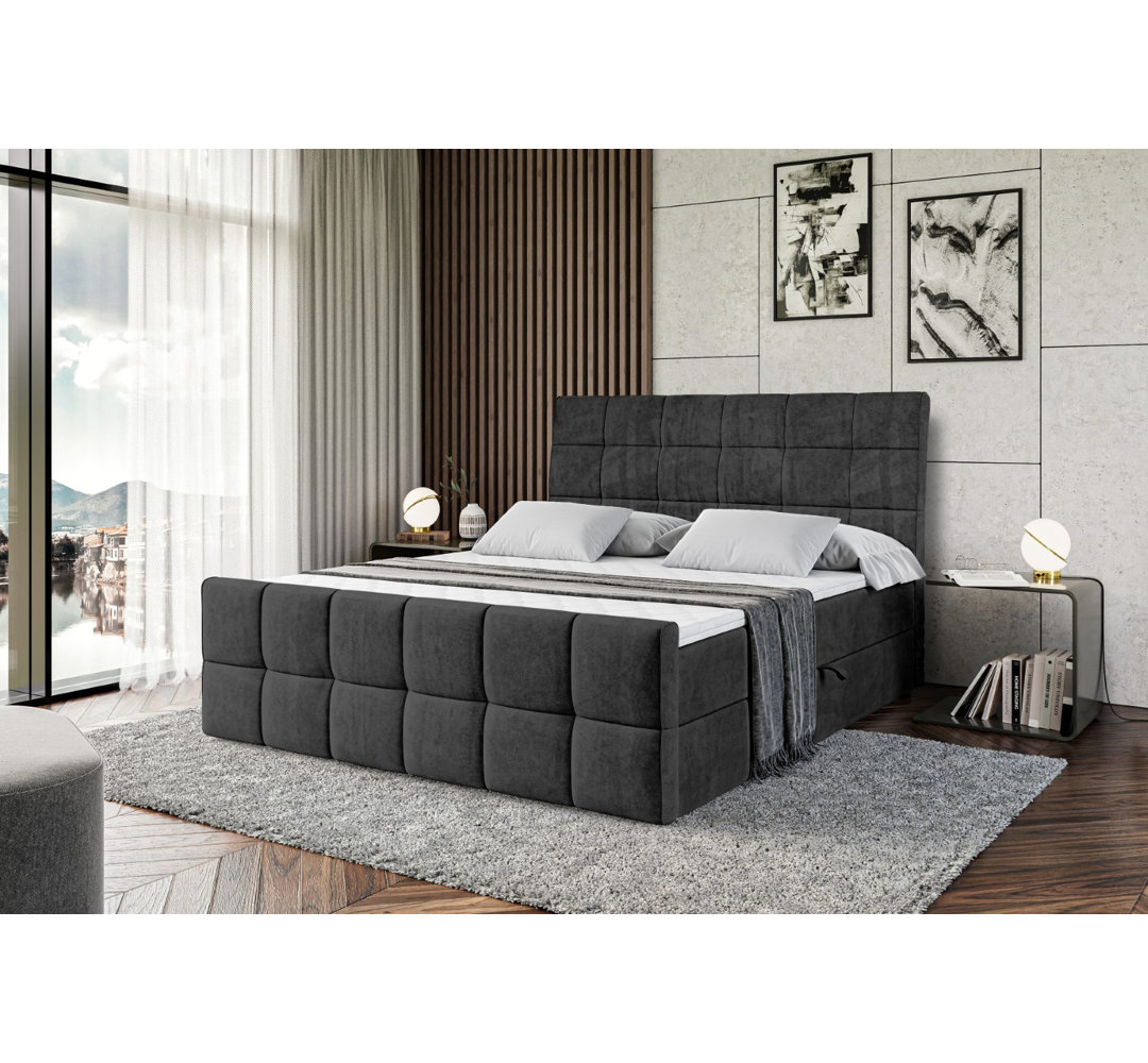 Boxspringbett mit H3 Bonell-Federkernmatratze, Topper und Bettkasten