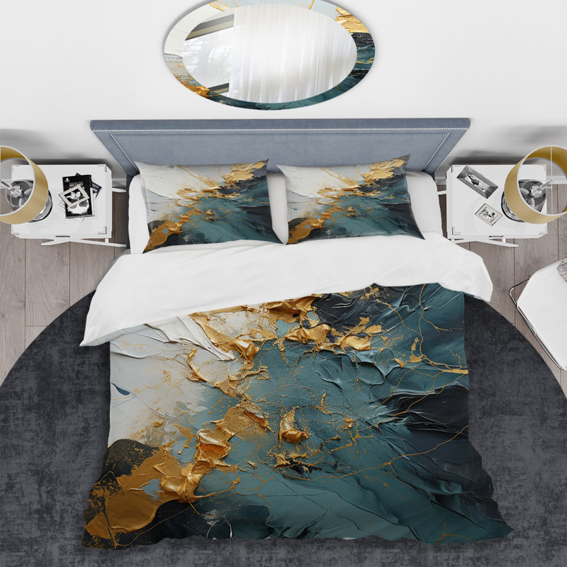 Ensemble de housse de couette or et vert, Housse de couette pour très grand lit et 2 très 