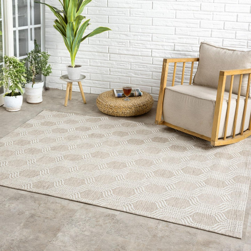 Moroccan Geometric Trellis Outdoor Area Rug, Rectangle 8' x 10'